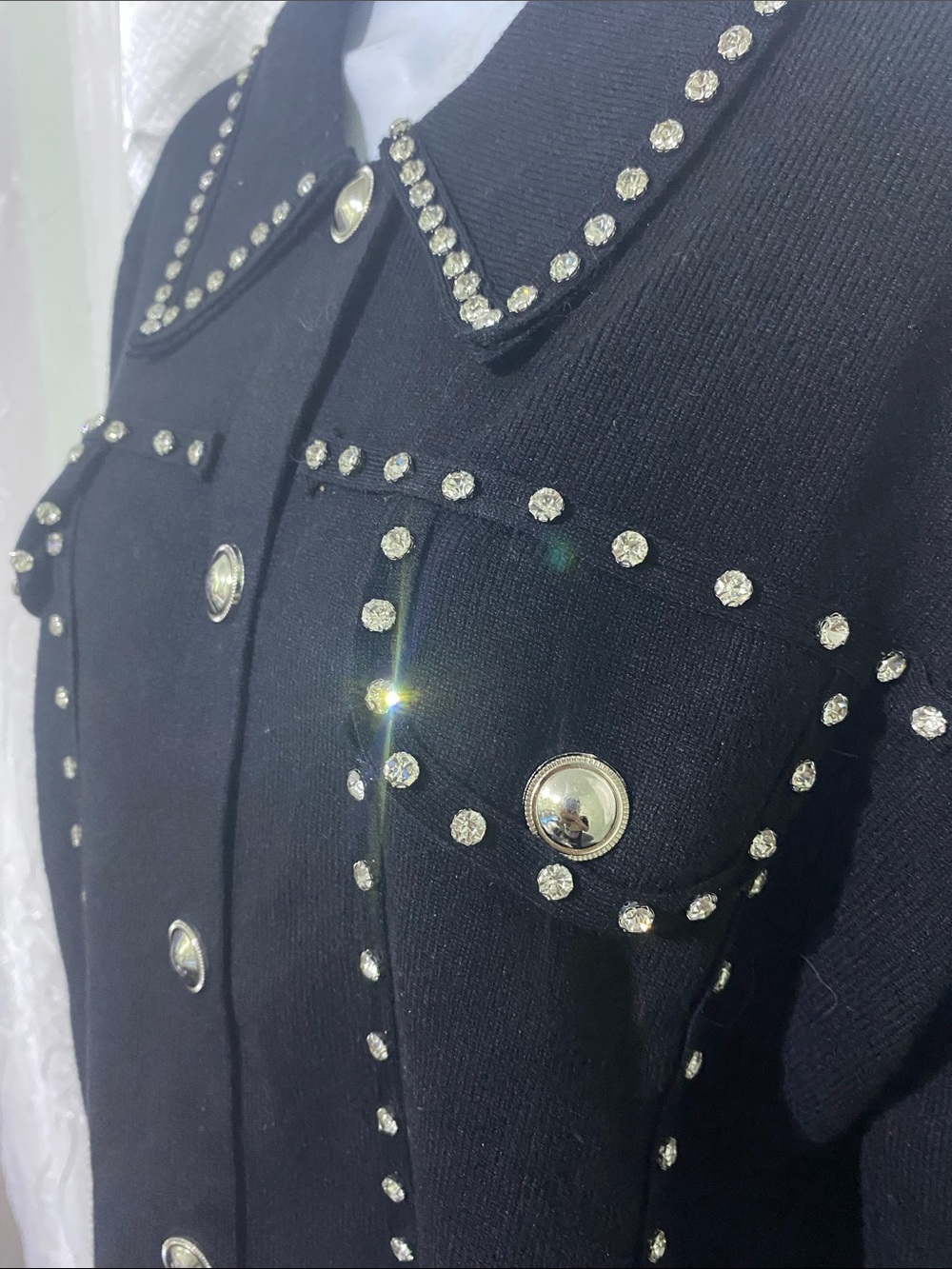 Studded Black Polyester Jacket with Decorative Buttons - Picture 2 of 6